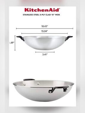KitchenAid Stainless Steel Wok with Black Handles - Silver